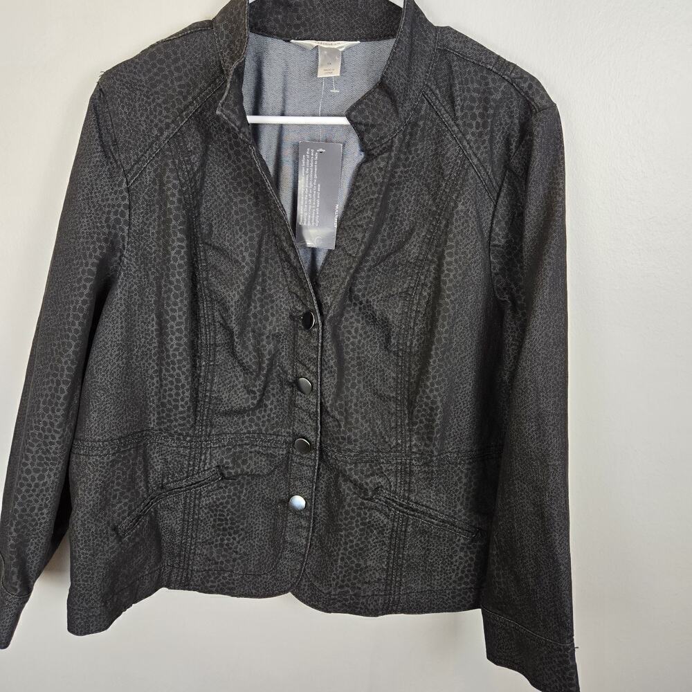 CH Banks Animal Print Button Up Denim Jacket Size 1X Black Lightweight Classic